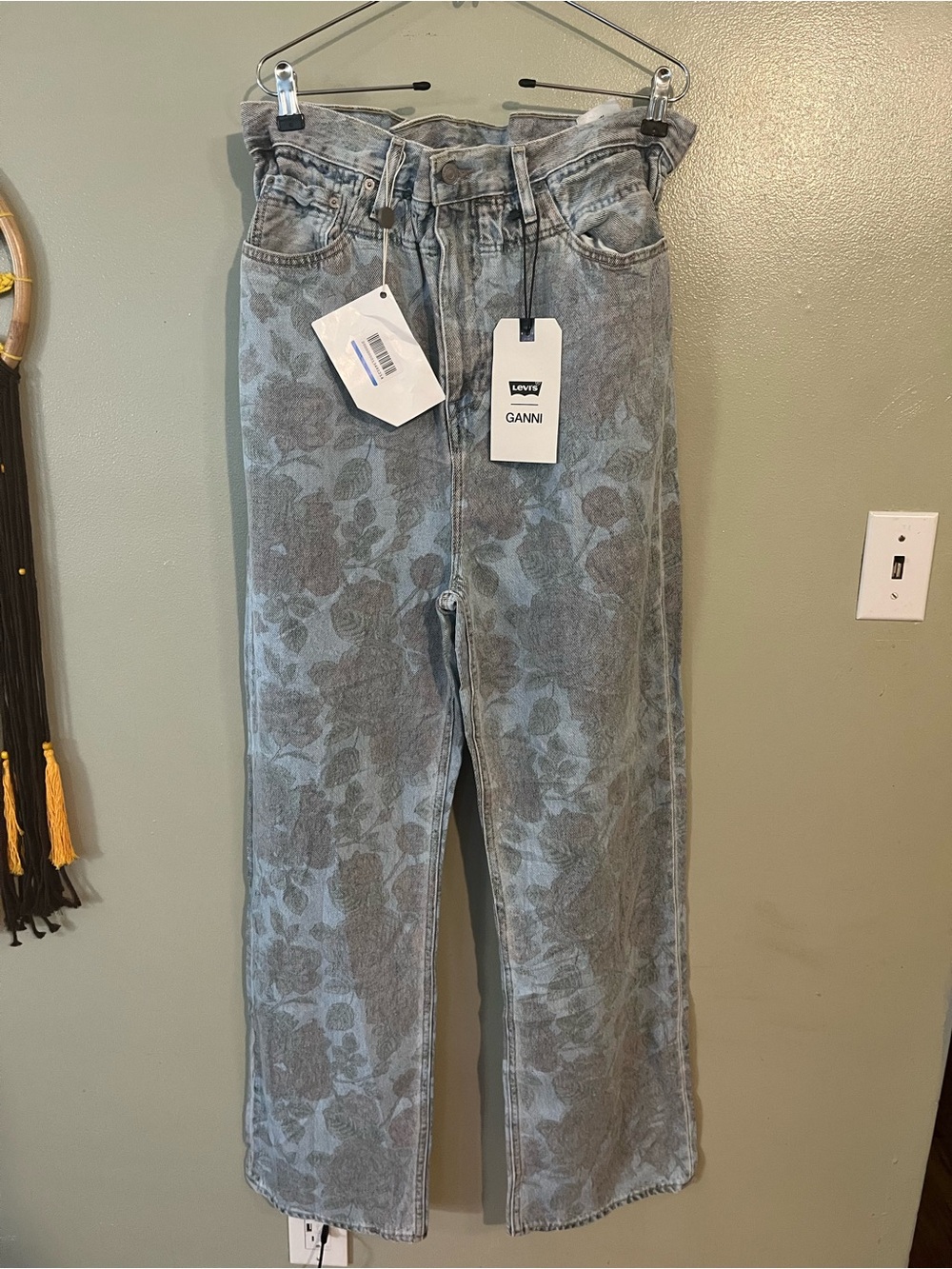 Ganni X Levi’s Floral Straight-Leg Jeans High Rise Paper Bag NWT